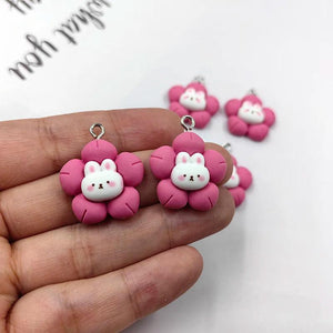 10pcs Flowers Rabbit Charms for Diy Jewelry Making