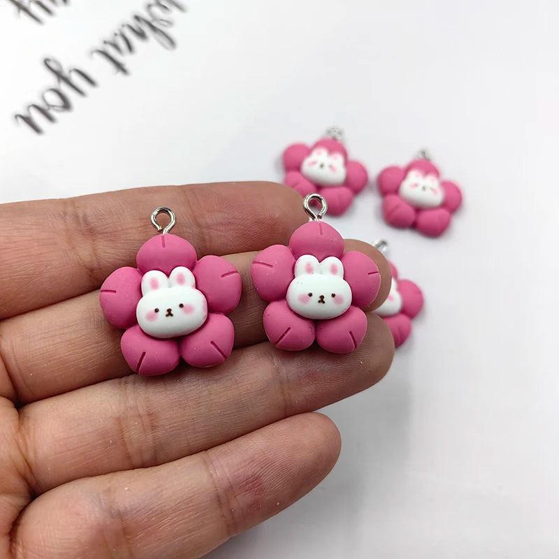10pcs Flowers Rabbit Charms for Diy Jewelry Making