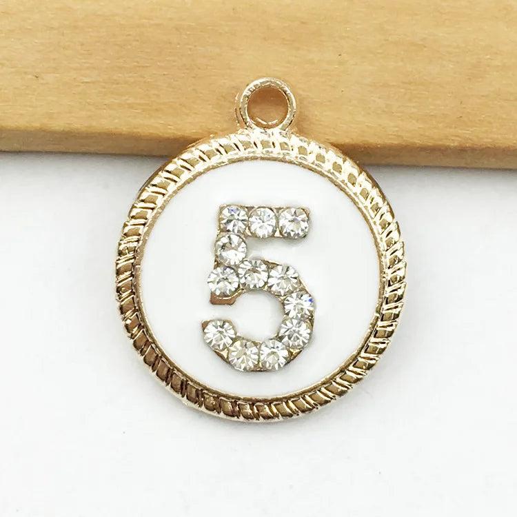 10pcs Number 5 Enamel Charms Oil Drop Gold-Color Pendant Jewelry