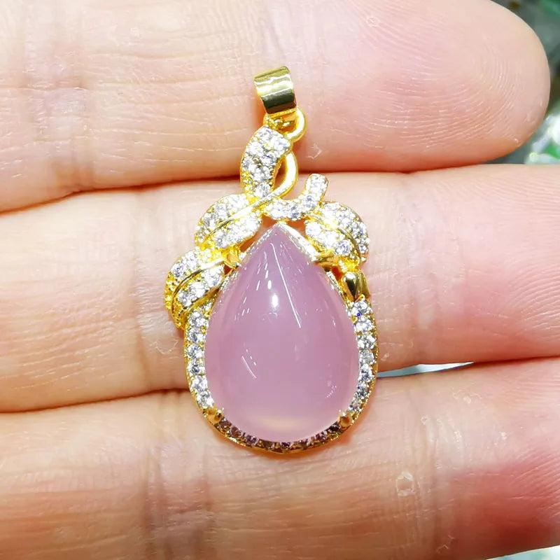 Crystal Inlaid Pink Chalcedony Pendant Charm