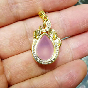 Crystal Inlaid Pink Chalcedony Pendant Charm