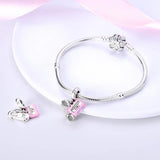 Pink Vintage Radio Tape Music Dangle Charm Bracelet Necklace Bead Pendant