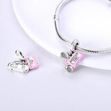 Pink Vintage Radio Tape Music Dangle Charm Bracelet Necklace Bead Pendant
