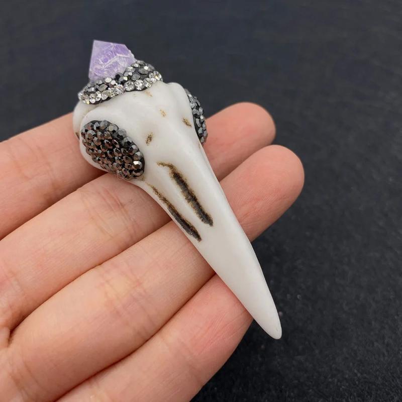 Resin Elephant Bird Carving Pendant with Amethyst Rhinestones