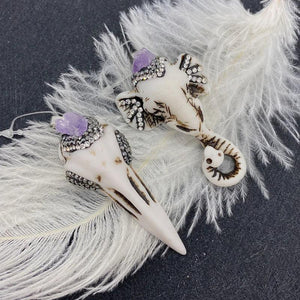 Resin Elephant Bird Carving Pendant with Amethyst Rhinestones