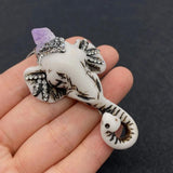 Resin Elephant Bird Carving Pendant with Amethyst Rhinestones