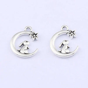 50 Silver Rabbit Moon Star Charms for Jewelry Making