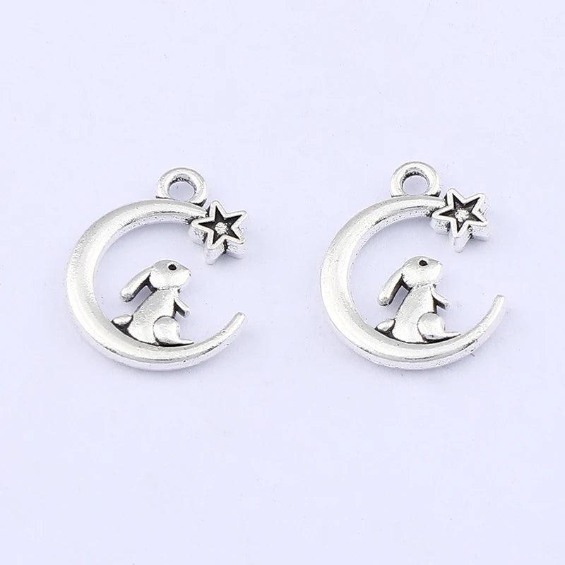 50 Silver Rabbit Moon Star Charms for Jewelry Making