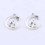 50 Silver Rabbit Moon Star Charms for Jewelry Making