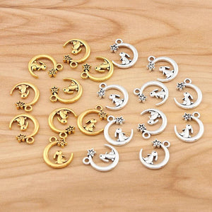 50 Silver Rabbit Moon Star Charms for Jewelry Making
