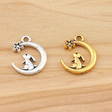 50 Silver Rabbit Moon Star Charms for Jewelry Making