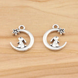 50 Silver Rabbit Moon Star Charms for Jewelry Making