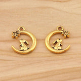 50 Silver Rabbit Moon Star Charms for Jewelry Making