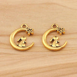 50 Silver Rabbit Moon Star Charms for Jewelry Making