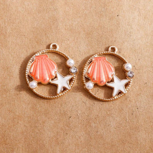 10pcs Enamel Shell Pearl Starfish Charms for Jewelry Making Alloy Ocean Series