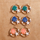 10pcs Enamel Shell Pearl Starfish Charms for Jewelry Making Alloy Ocean Series