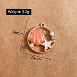 10pcs Enamel Shell Pearl Starfish Charms for Jewelry Making Alloy Ocean Series