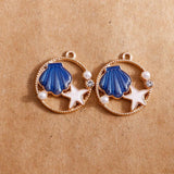 10pcs Enamel Shell Pearl Starfish Charms for Jewelry Making Alloy Ocean Series