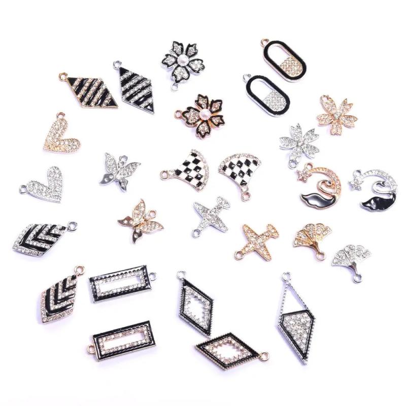 KC Alloy Flower Bee Butterfly Pendant Rhinestone Charm For DIY Jewelry Making