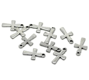 50 Pcs Stainless Steel Cross Charms for Bracelets Jewelry Making 12mm x 7mm