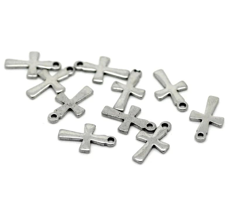 50 Pcs Stainless Steel Cross Charms for Bracelets Jewelry Making 12mm x 7mm