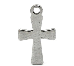 50 Pcs Stainless Steel Cross Charms for Bracelets Jewelry Making 12mm x 7mm