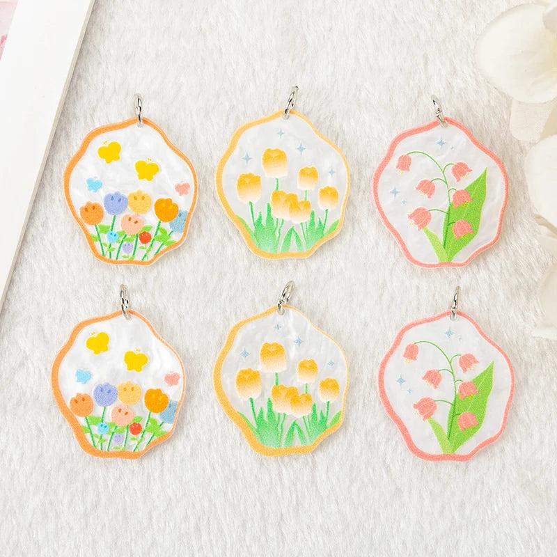 6 Pcs Multicolor Tulip Flower Charms for DIY Crafting
