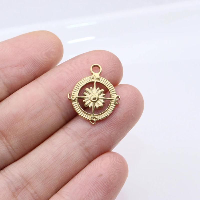5pcs 15mm Stainless Steel Compass Charms Pendant DIY Necklace Earrings Unfading