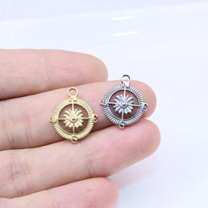 5pcs 15mm Stainless Steel Compass Charms Pendant DIY Necklace Earrings Unfading