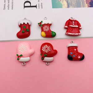 10pcs Resin Christmas Glove Charms for DIY Making & Necklace