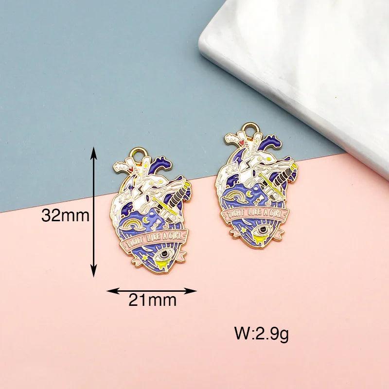 10Pcs Cute Butterfly Heart Enamel Pendant Charms for Earring DIY