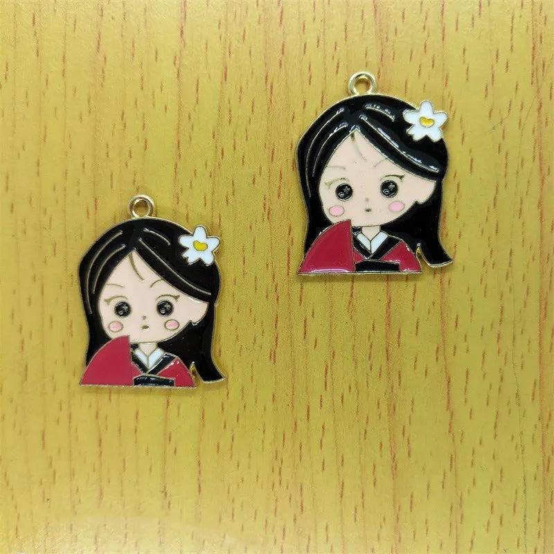 10pcs Red Girl Charm Metal Enamel Pendant Jewelry Making Accessories