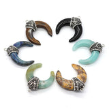 Agate Turquoise Crescent Moon Pendant Necklace