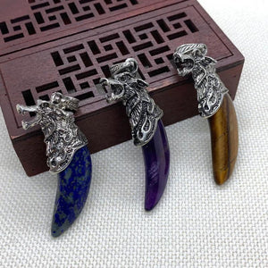Natural Stone Crescent Pendant Seven Chakra Amethyst Pendant