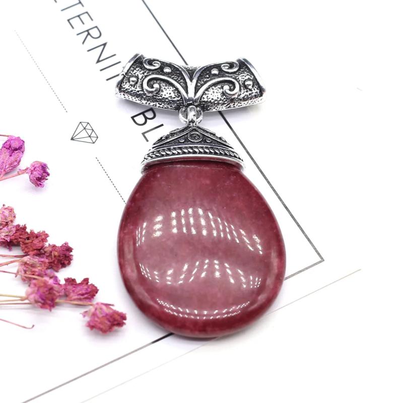 Natural Stone Water Drop Shaped Pendant DIY Charm Necklace 45*30mm