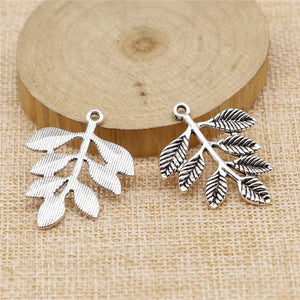 10pcs Leaf Charm Pendants 34x28mm Antique Silver Branches for Jewelry Making