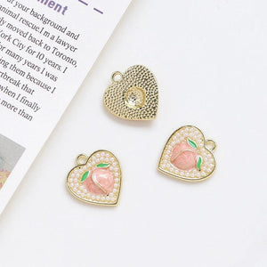 6pcs Love Peach Pendant Pearl Inlaid DIY Jewelry Charms