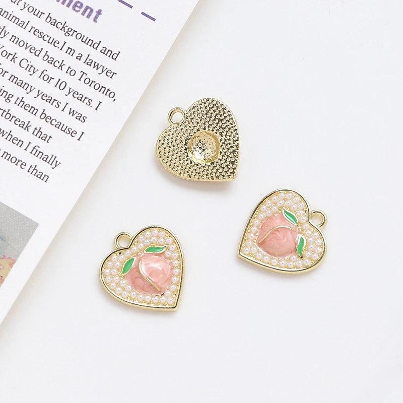 6pcs Love Peach Pendant Pearl Inlaid DIY Jewelry Charms