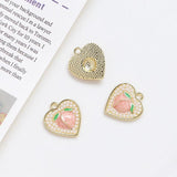 6pcs Love Peach Pendant Pearl Inlaid DIY Jewelry Charms
