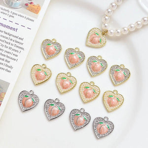 6pcs Love Peach Pendant Pearl Inlaid DIY Jewelry Charms