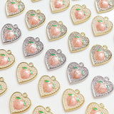 6pcs Love Peach Pendant Pearl Inlaid DIY Jewelry Charms