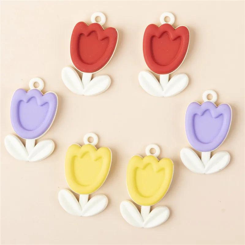 10 Pcs Enamel Love Rabbit Tulip Charms Pendants Jewelry