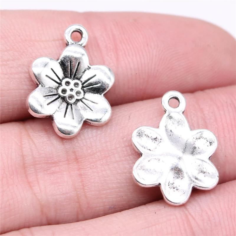 20pcs Flowers Charms 18x13mm DIY Jewelry Making Antique Silver Charms Pendant