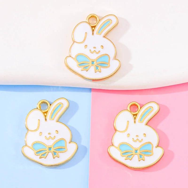 20Pcs Enamel Bow Rabbit Pendant Jewelry Accessories