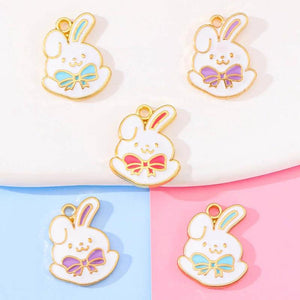 20Pcs Enamel Bow Rabbit Pendant Jewelry Accessories