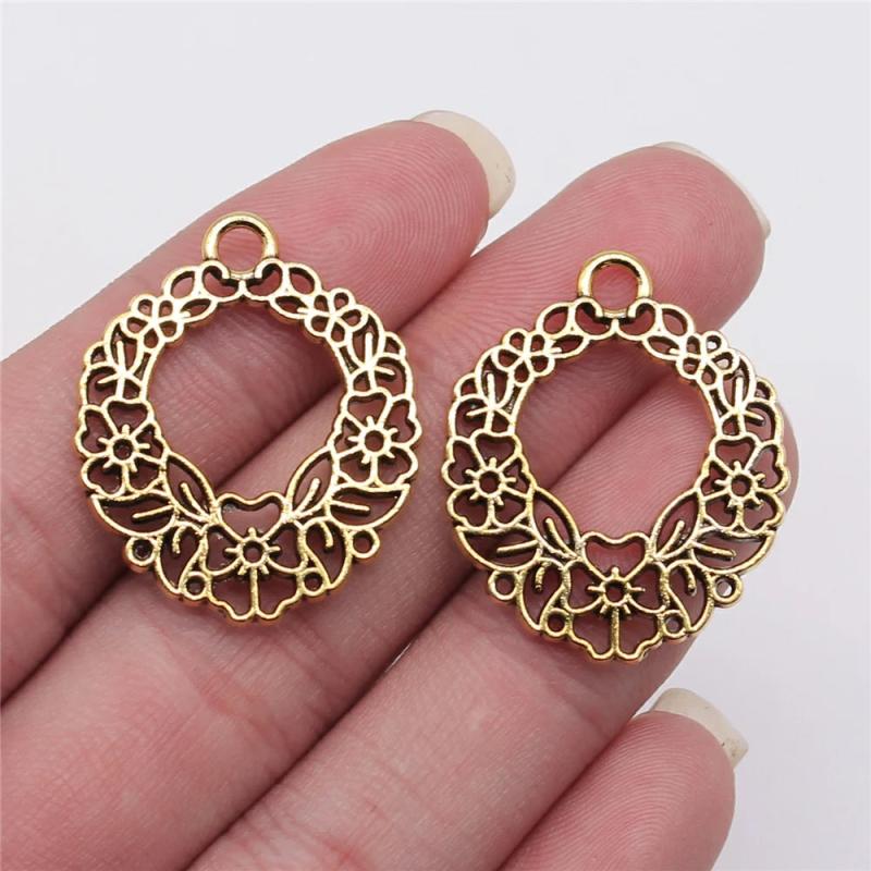10pcs Hollow Flower Wreath Charms for Jewelry Making DIY Findings
