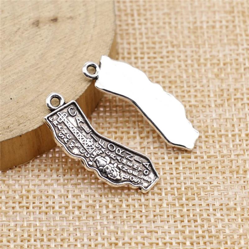 20pcs California State Map Pendant Charms Antique Silver Plated
