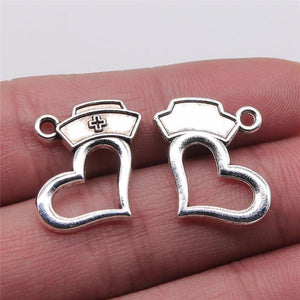 20pcs Nurse Cap Love Pendant Charms Antique Silver Plated Jewelry Findings
