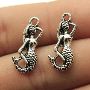 20pcs Mermaid Charms Antique Silver Plated Pendant Findings For Jewelry Making