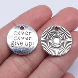 10pcs Antique Silver/Bronze 20mm Never Give Up Charms Pendant